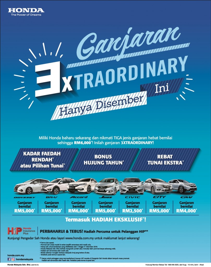 01_2 Honda Malaysia is offering 3XTRAORDINARY Savings from 1 December 2018 to 31 December 2018_BM