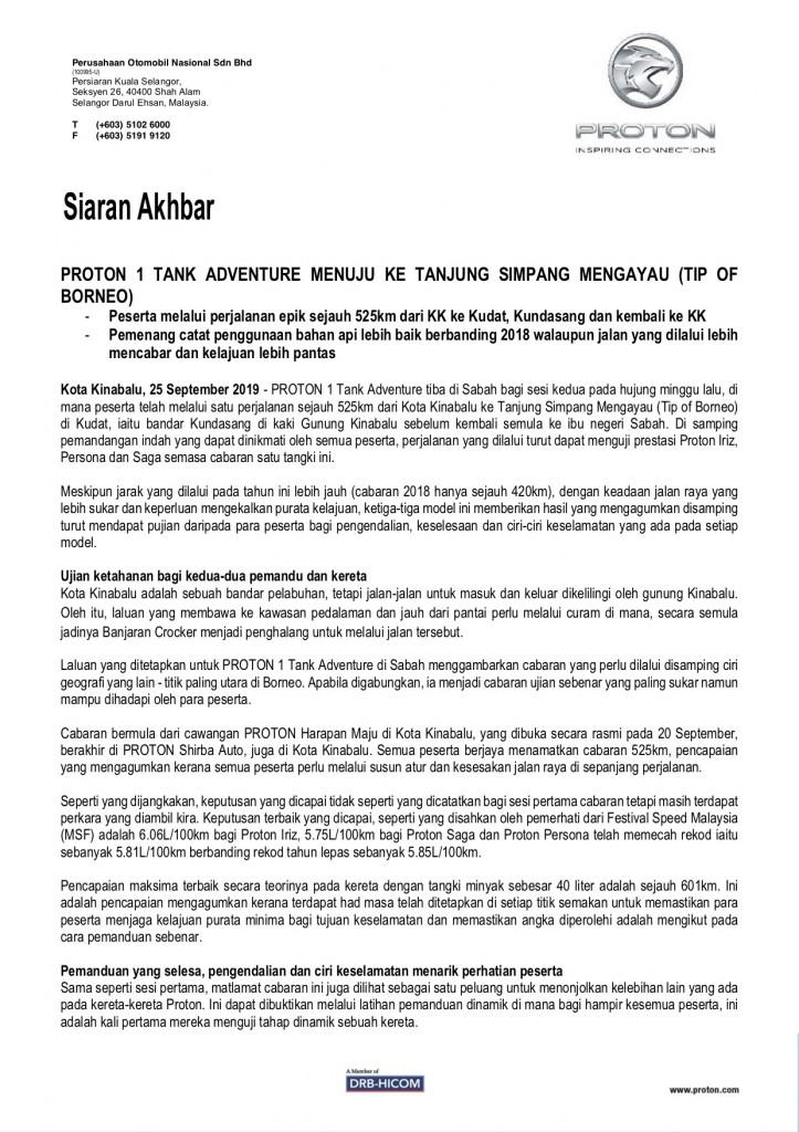 SIARAN AKHBAR - PROTON 1 TANK ADVENTURE P1